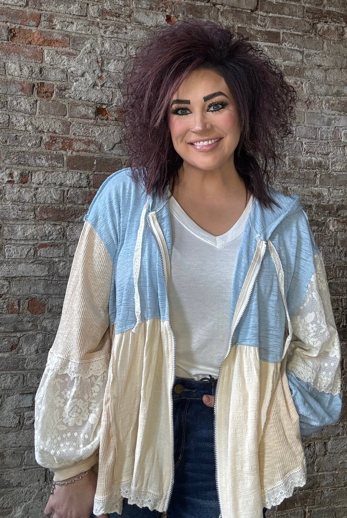 Sweet Loose Fit Multi Textured Jacket~ Blue