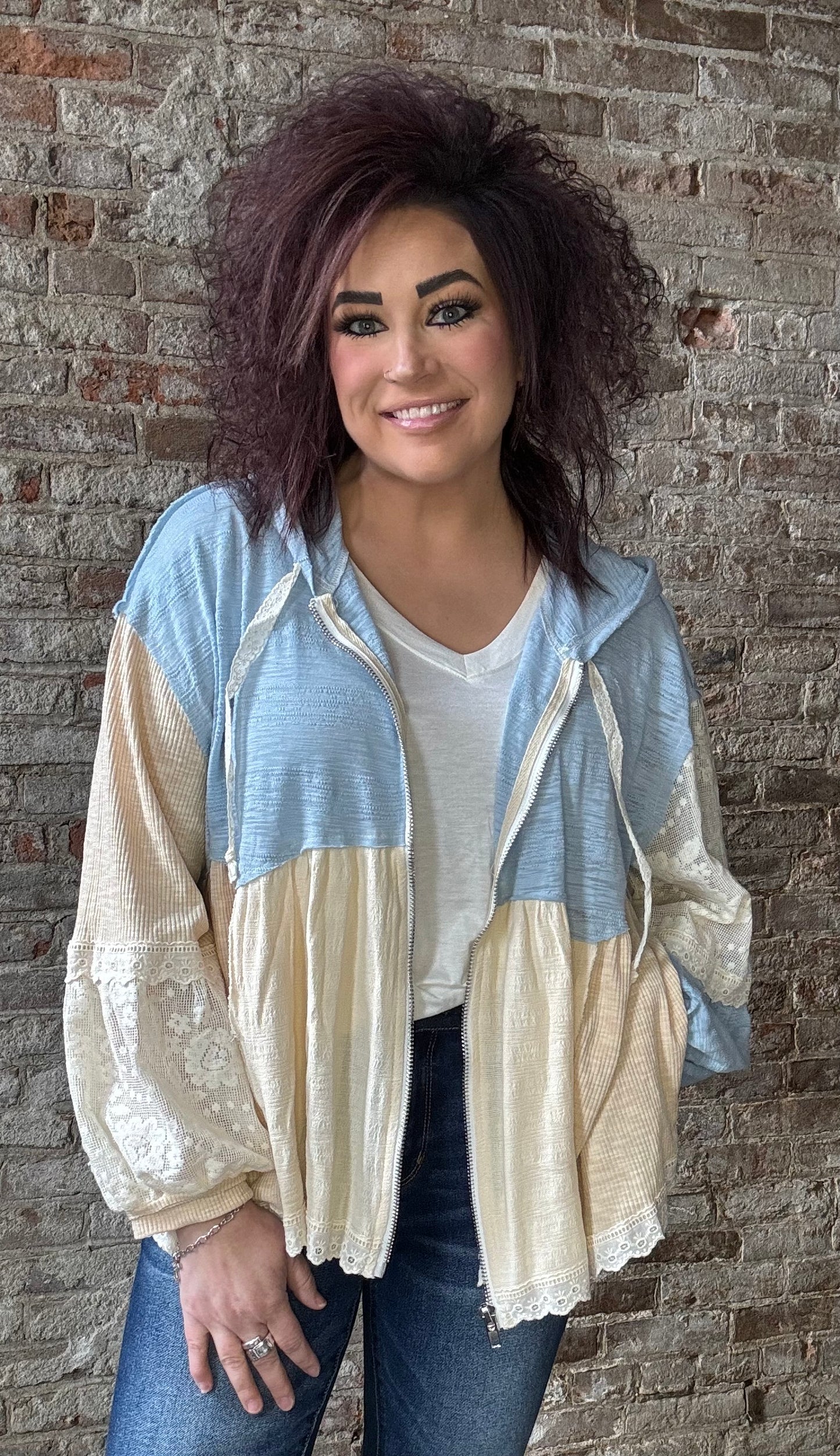 Sweet Loose Fit Multi Textured Jacket~ Blue