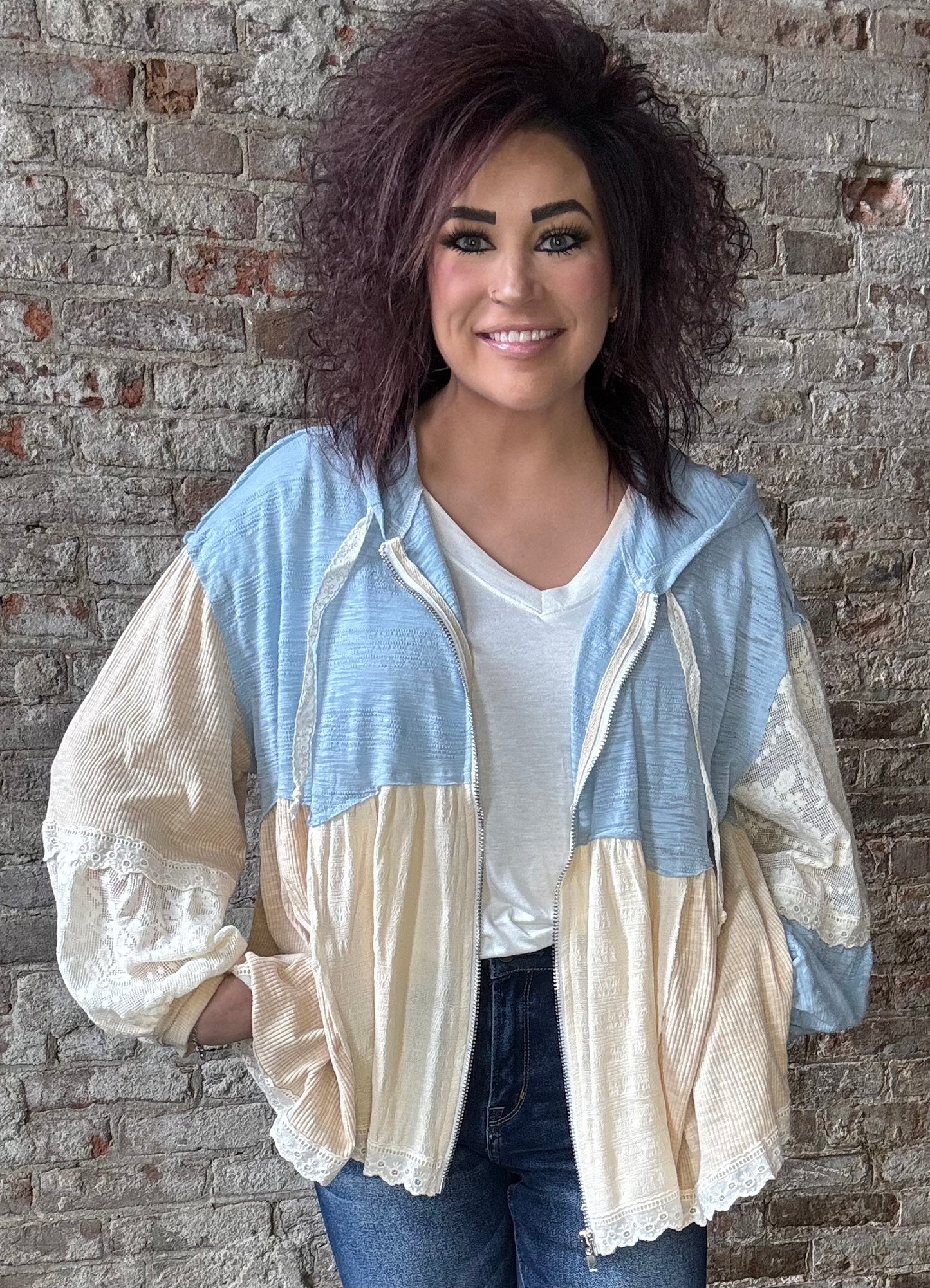 Sweet Loose Fit Multi Textured Jacket~ Blue