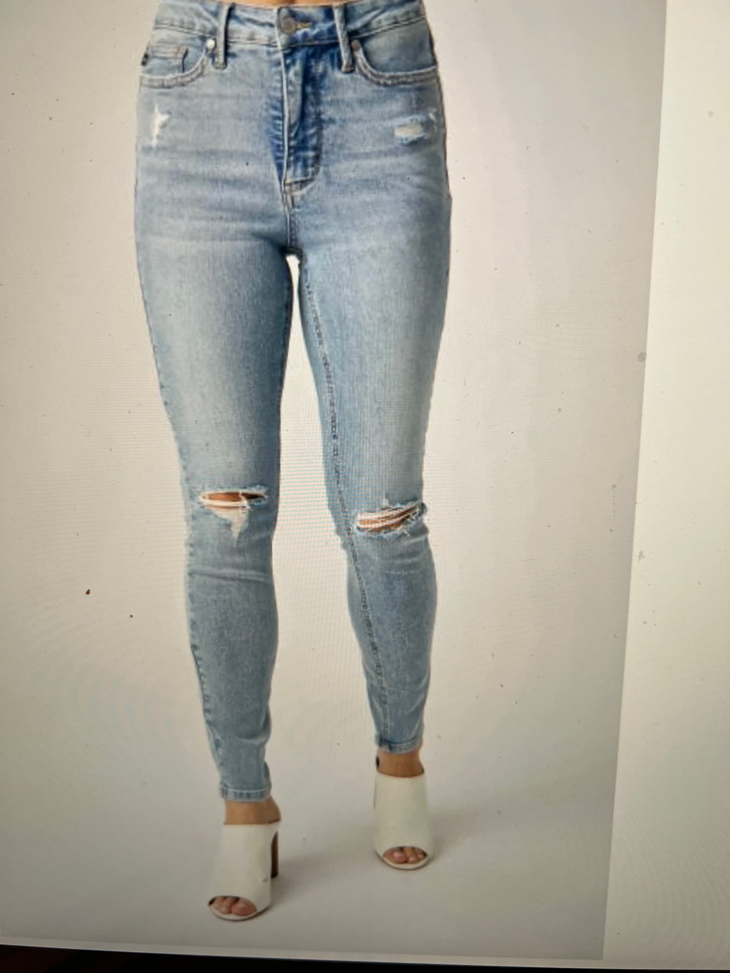 Curvy Judy Blue Tummy Control Distressed Skinny Jeans