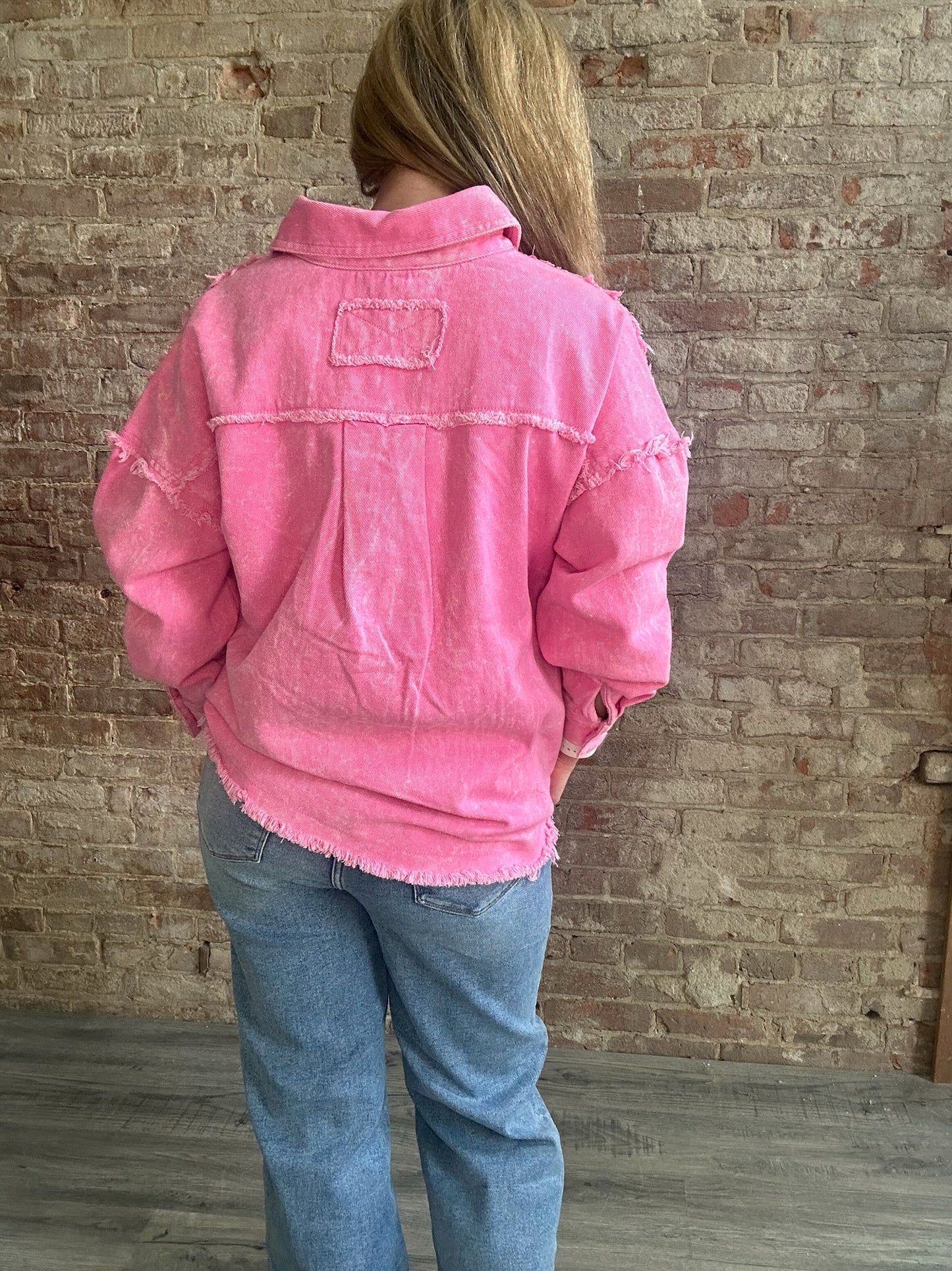 Washed Oversized Casual Denim Shacket ~ Pink