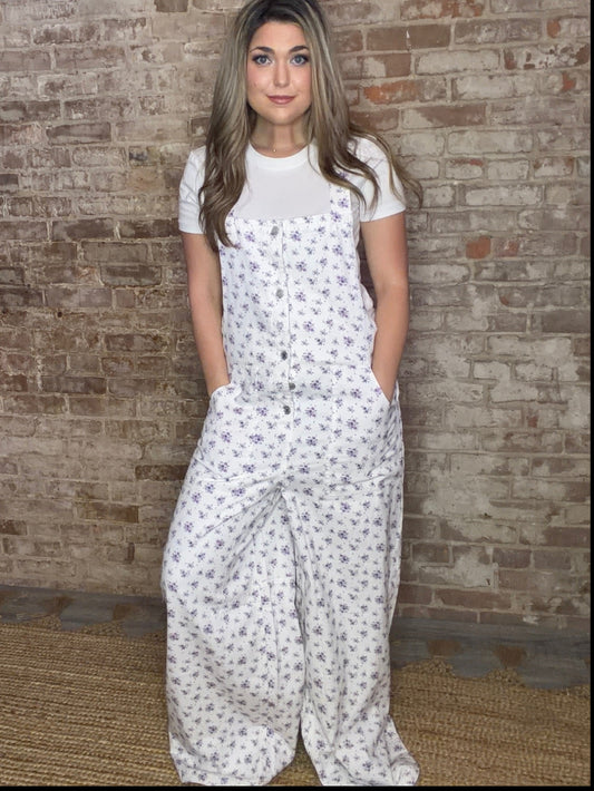 Floral Overalls ~ Lavender & White