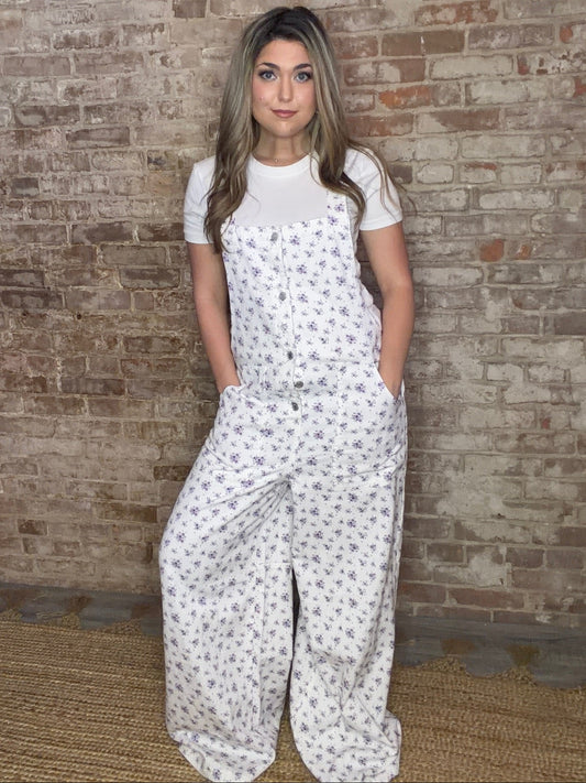Floral Overalls ~ Lavender & White