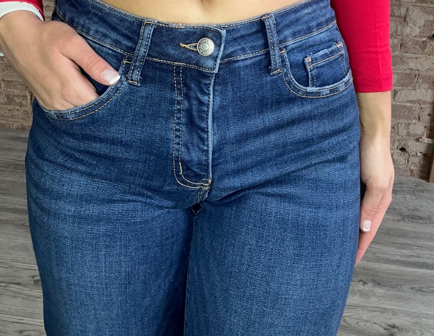 Tummy Control Mid Rise Wide Leg Jeans