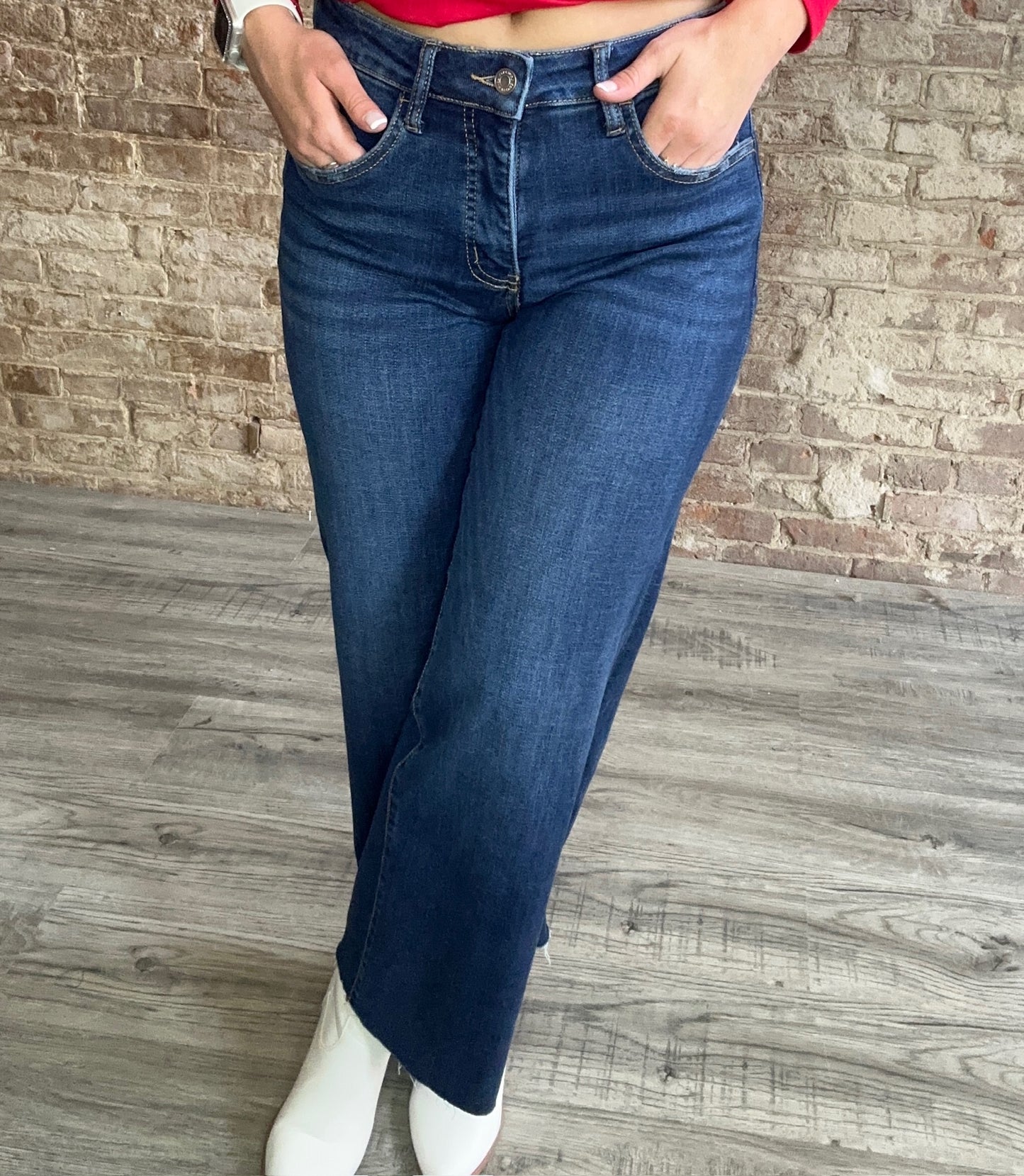 Tummy Control Mid Rise Wide Leg Jeans
