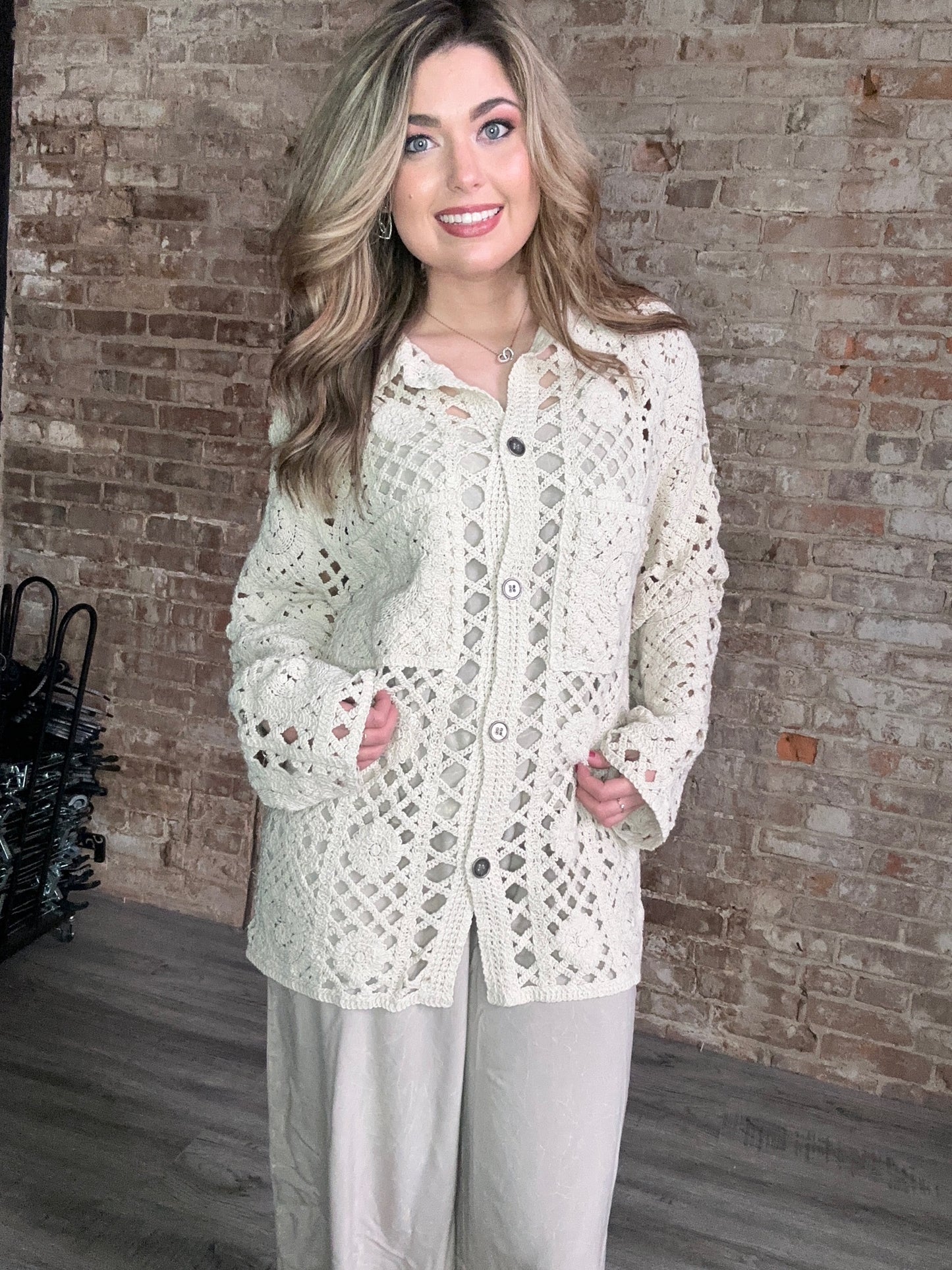 Long  Crocheted Shirt with Pockets