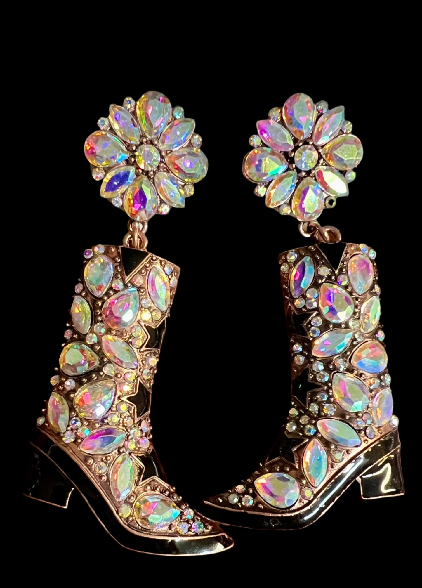 Western Cowgirl Boot Sparkly Earrings ~ Copper