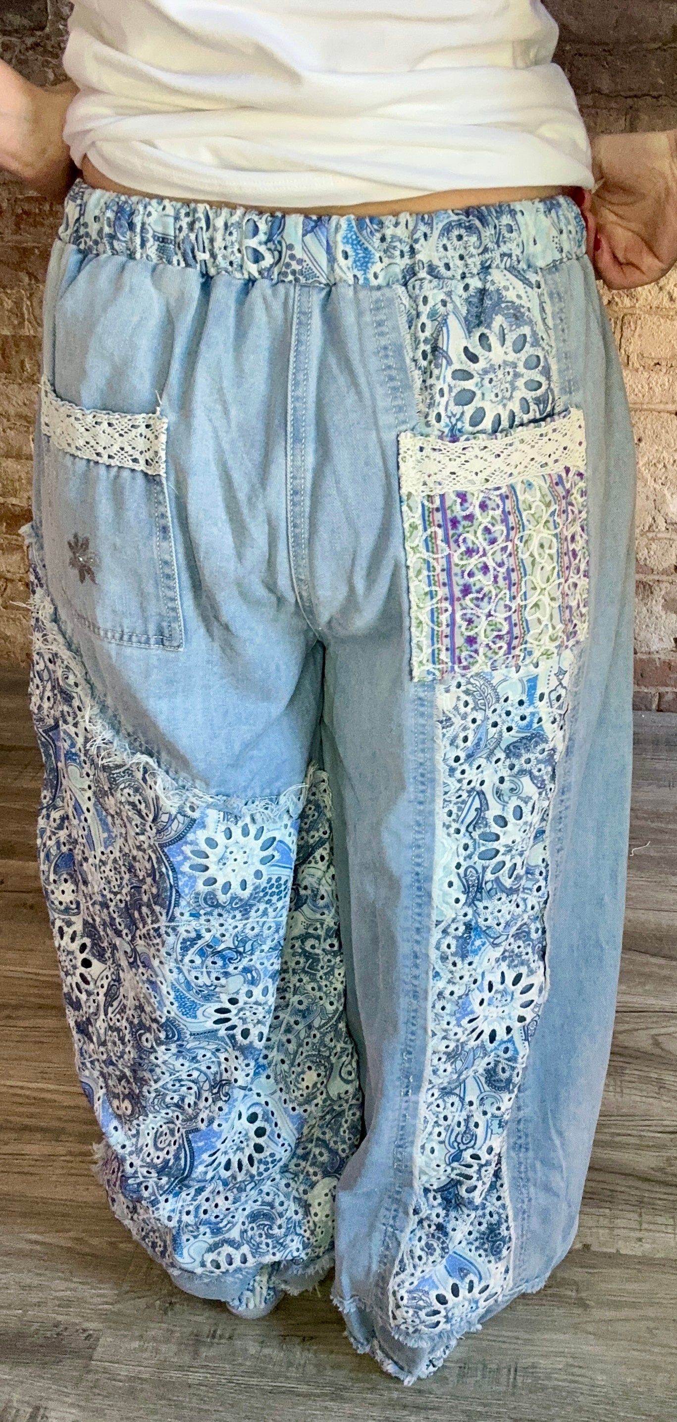 Sweet Mixed Textured Patchwork Denim Pants