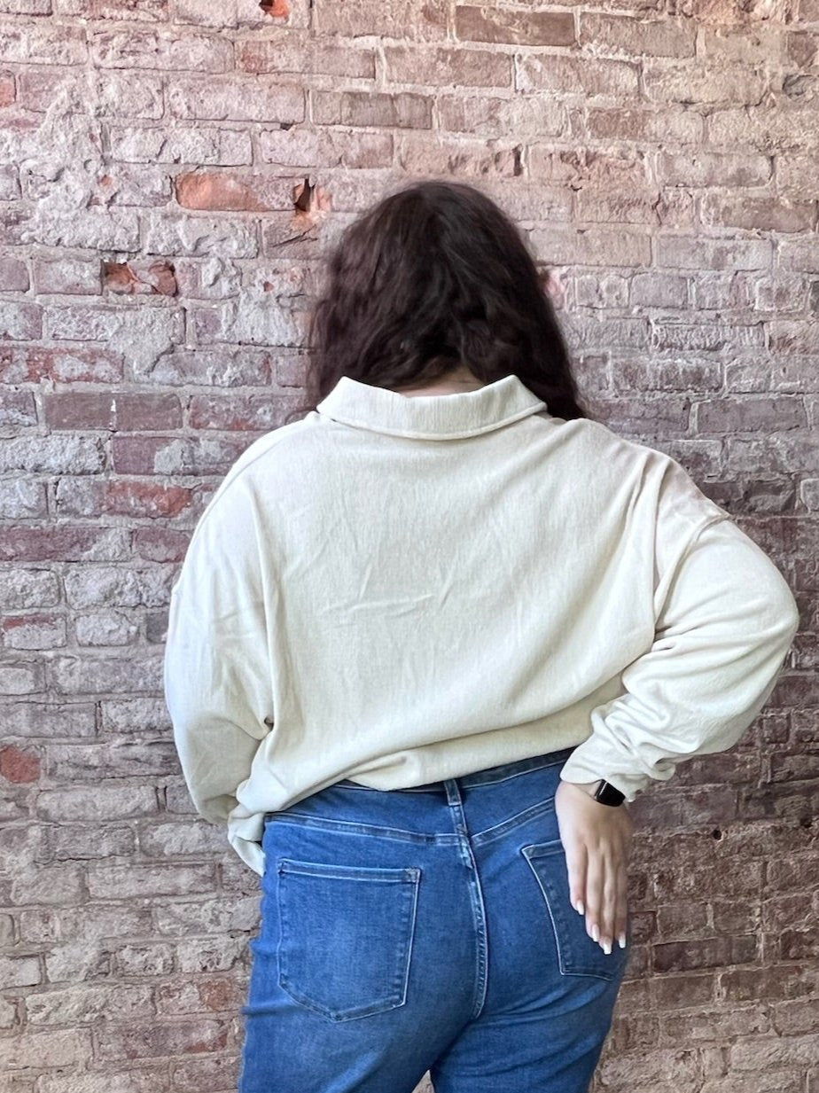 Curvy Long Sleeve Polo Knit Top ~ Mocha