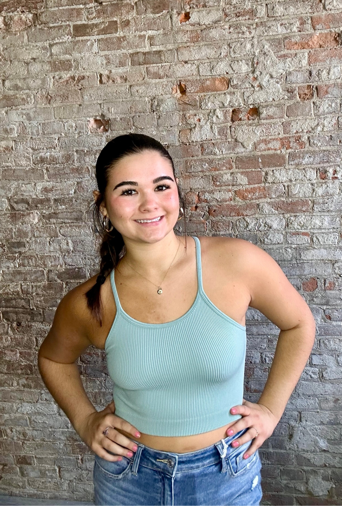 Ribbed Cropped Cami ~ Dusty Green