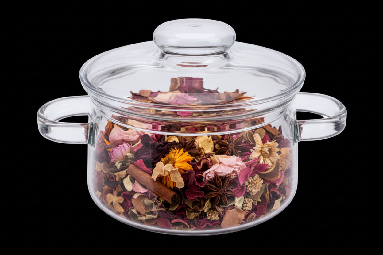 Clear Simmer Glass Pot, With Lid, 1L