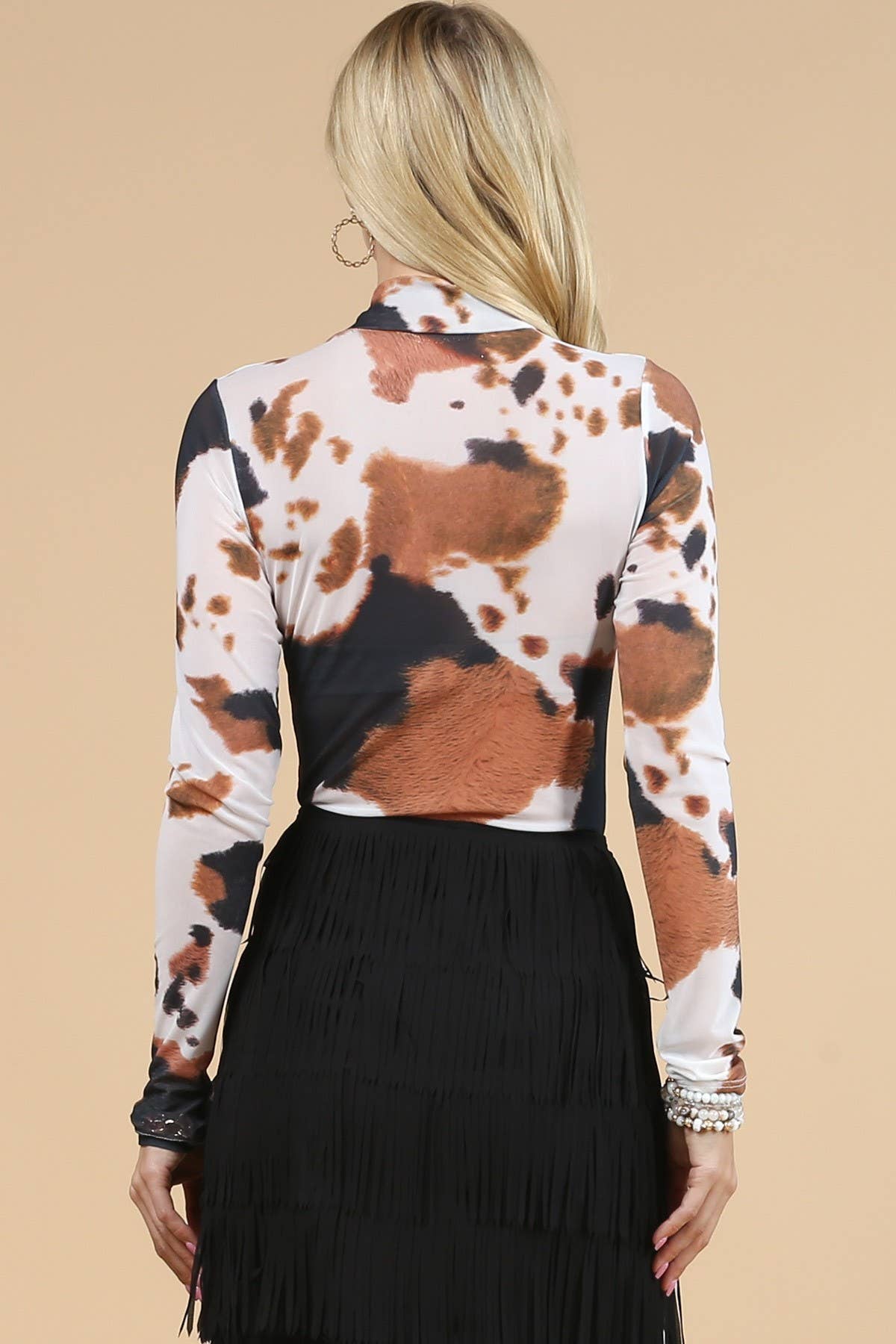 Cow Print Mesh Layering Bodysuit
