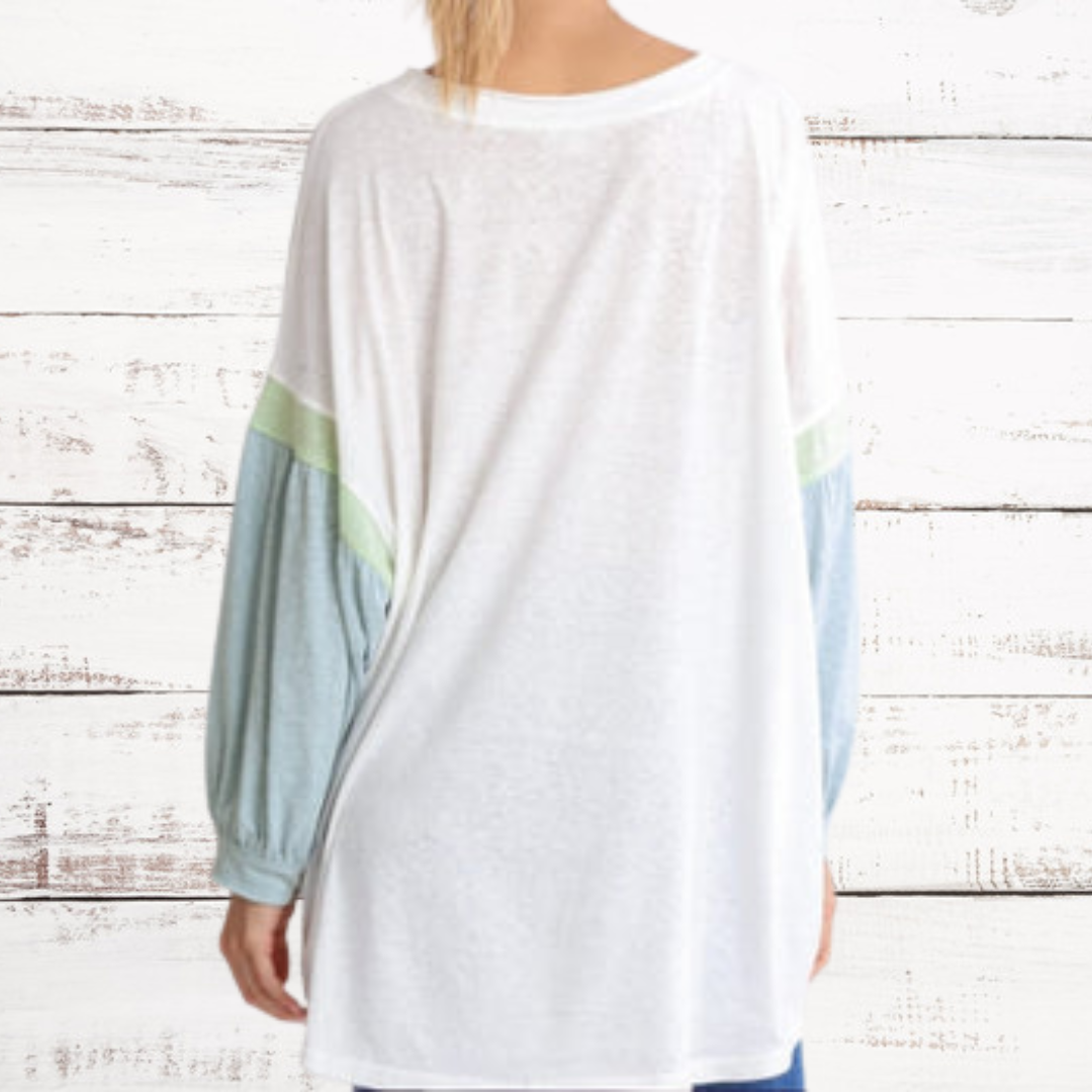 Oversized ,Comfy Banded Long Sleeved T-shirt