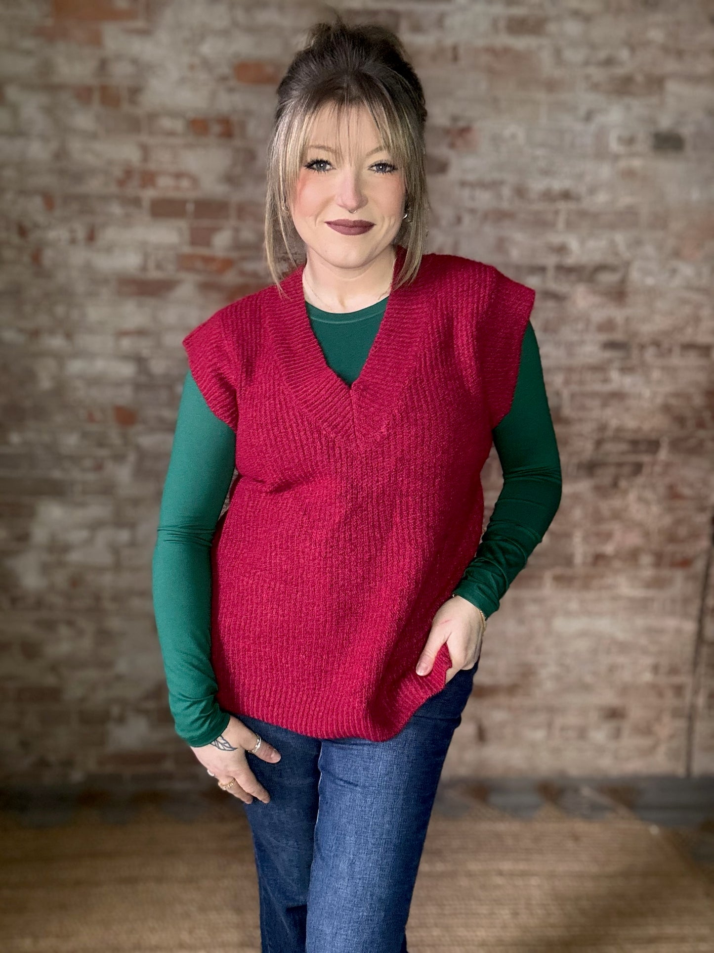 Cozy Sweater Vest ~ Red