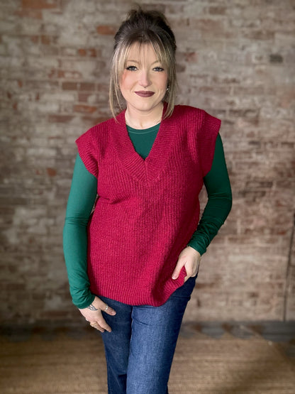 Cozy Sweater Vest ~ Red