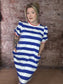 Blue Stripe Puff Sleeve Dress