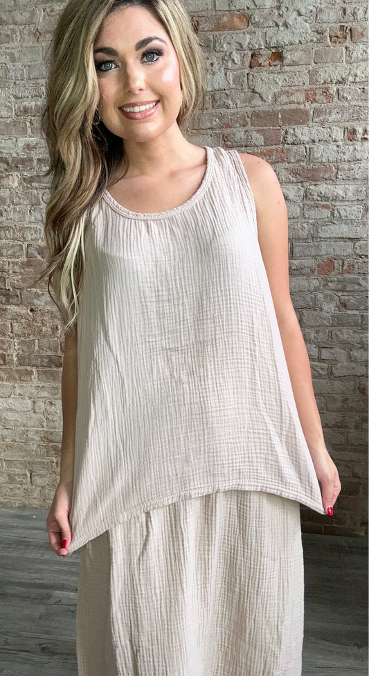 Sweet Gauze Loose Tank ~ Mocha
