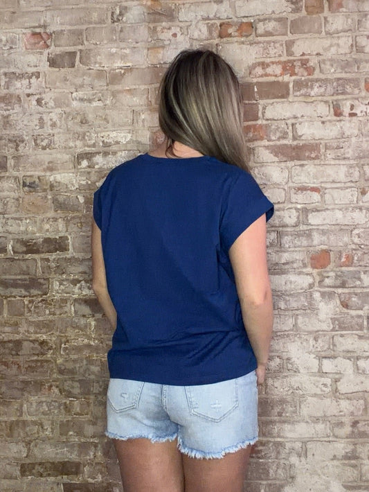 Round Neck Folded Short Sleeve T-shirt ~ Navy