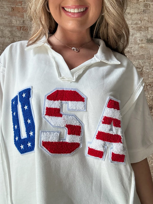French Terry USA Reverse Seam Collared Top