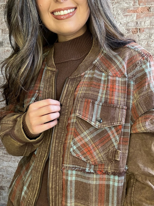 Mixed Media Plaid Jacket