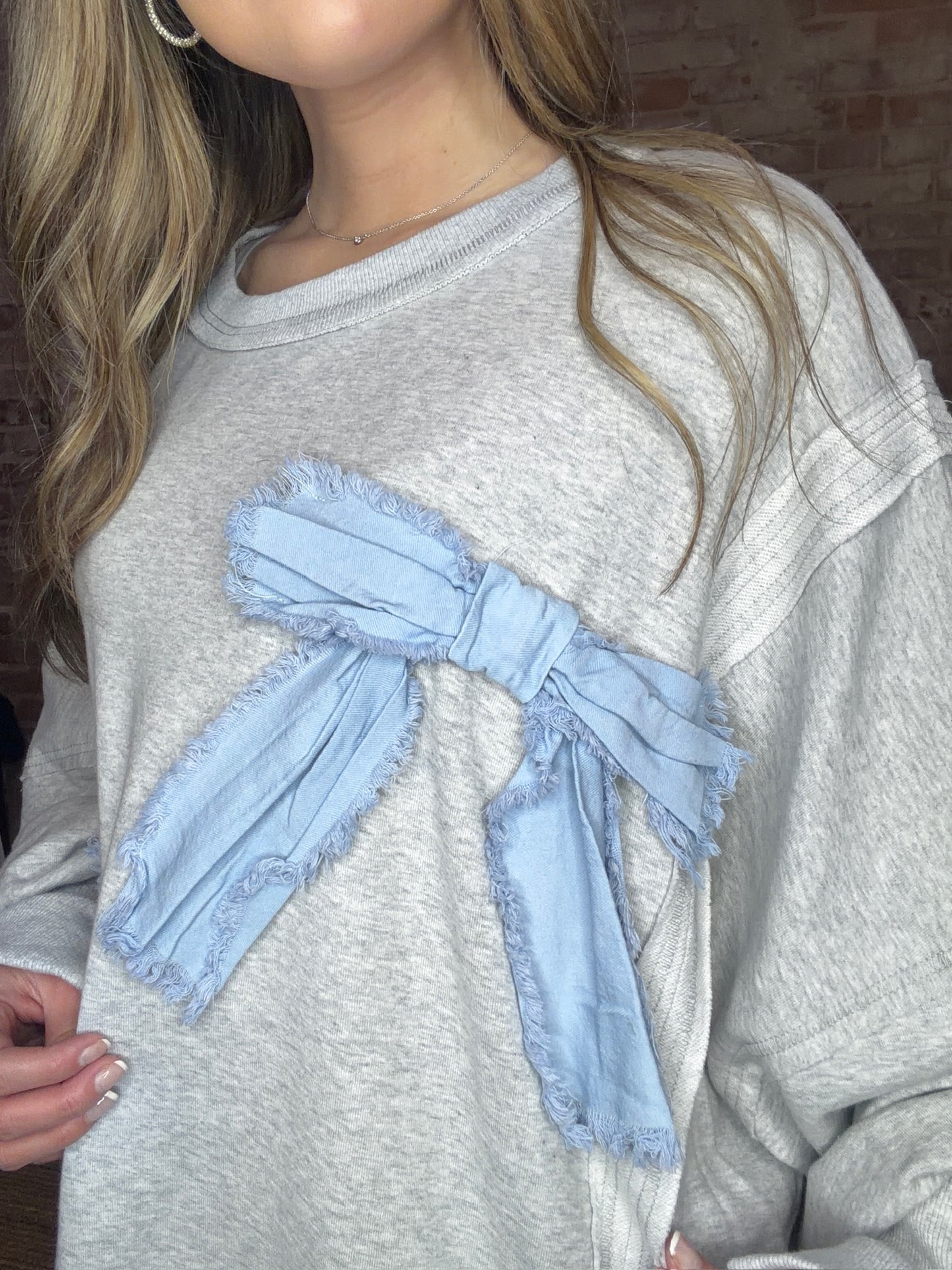 Denim Bow Sweatshirt