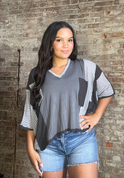 Sweet Drop Shoulder V Neck Knit ~ Grey