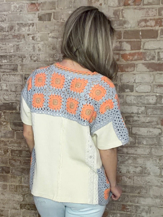Crocheted V Neck Waffled Top