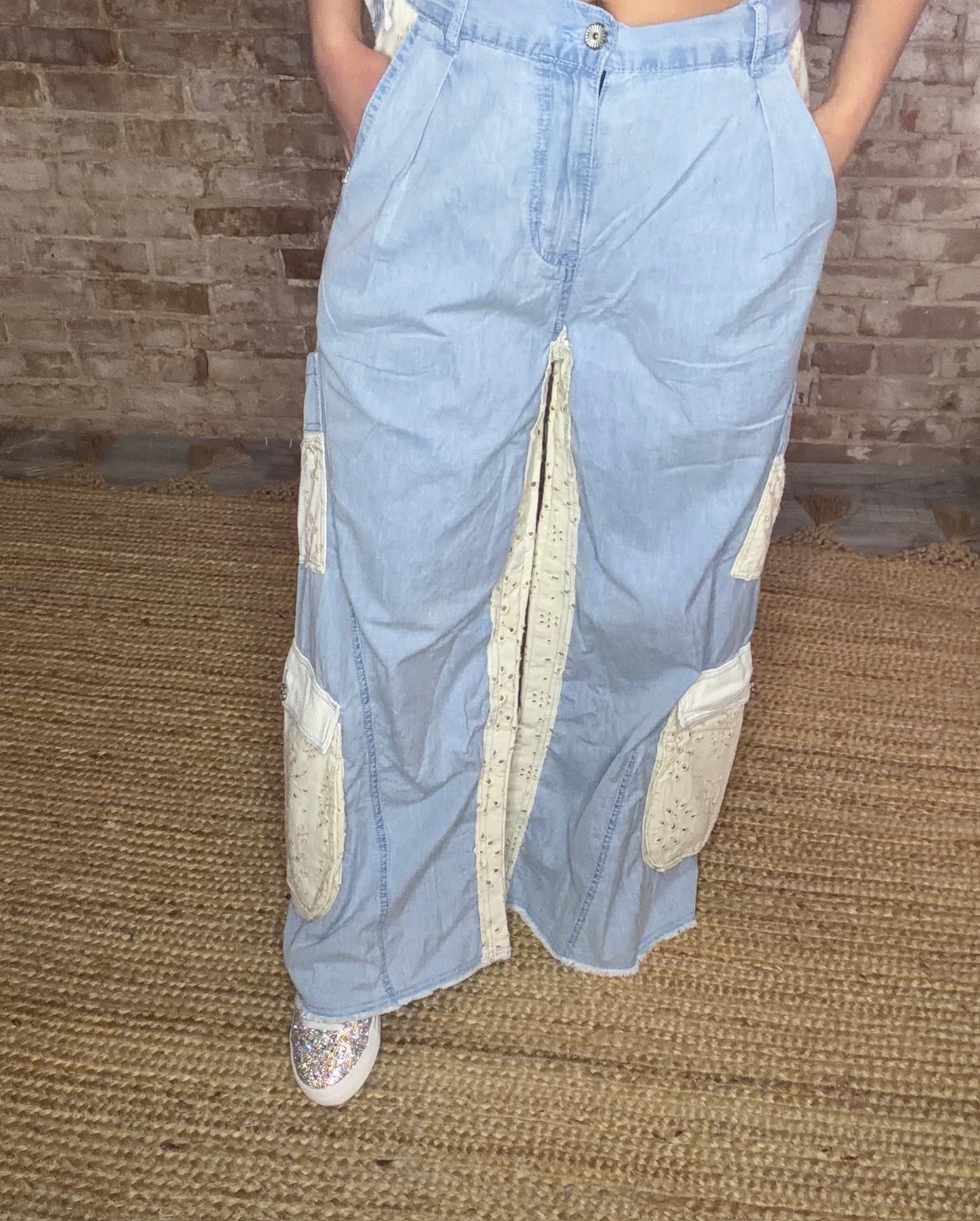 Laser Cut Embroidered Eyelet Lace Jeans