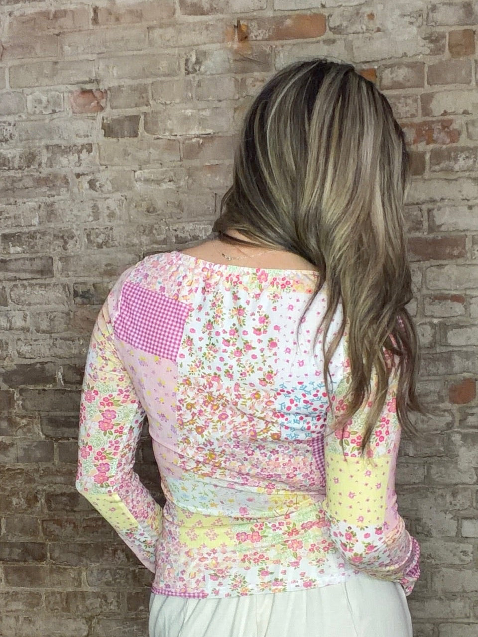 Patchwork Mesh Long Sleeved Top