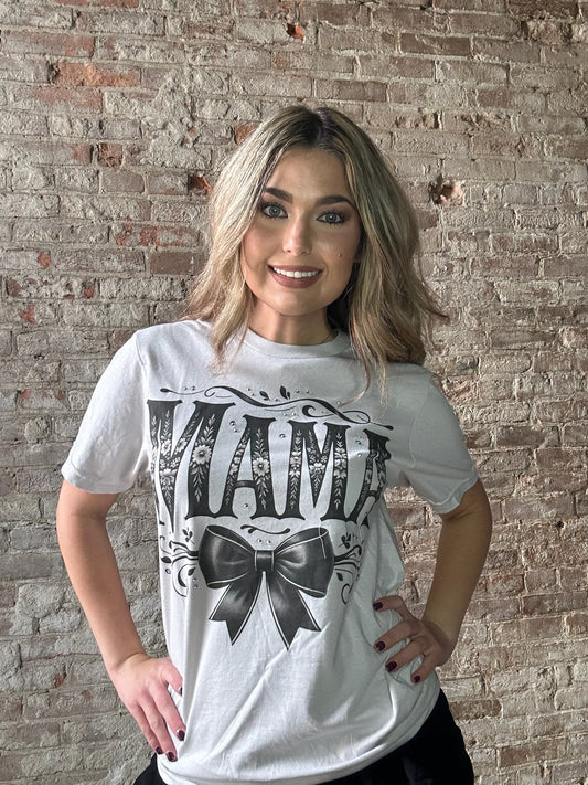 Mama Black Bow Graphic T-Shirt