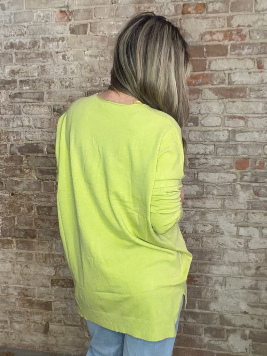Soft Front Seam V Neck Sweater ~ Matcha Green