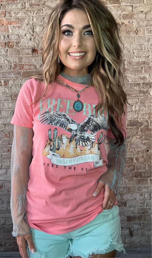 Free Bird Mineral Washed Tee ~ Coral