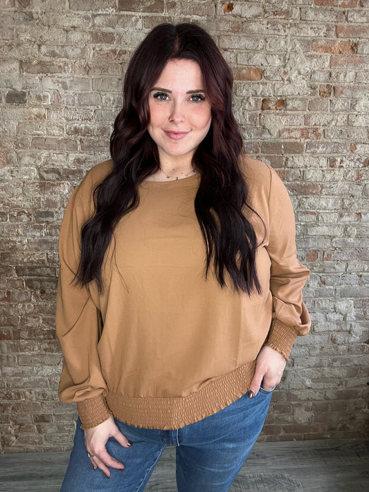 Elastic Waist Dress Top ~ Camel