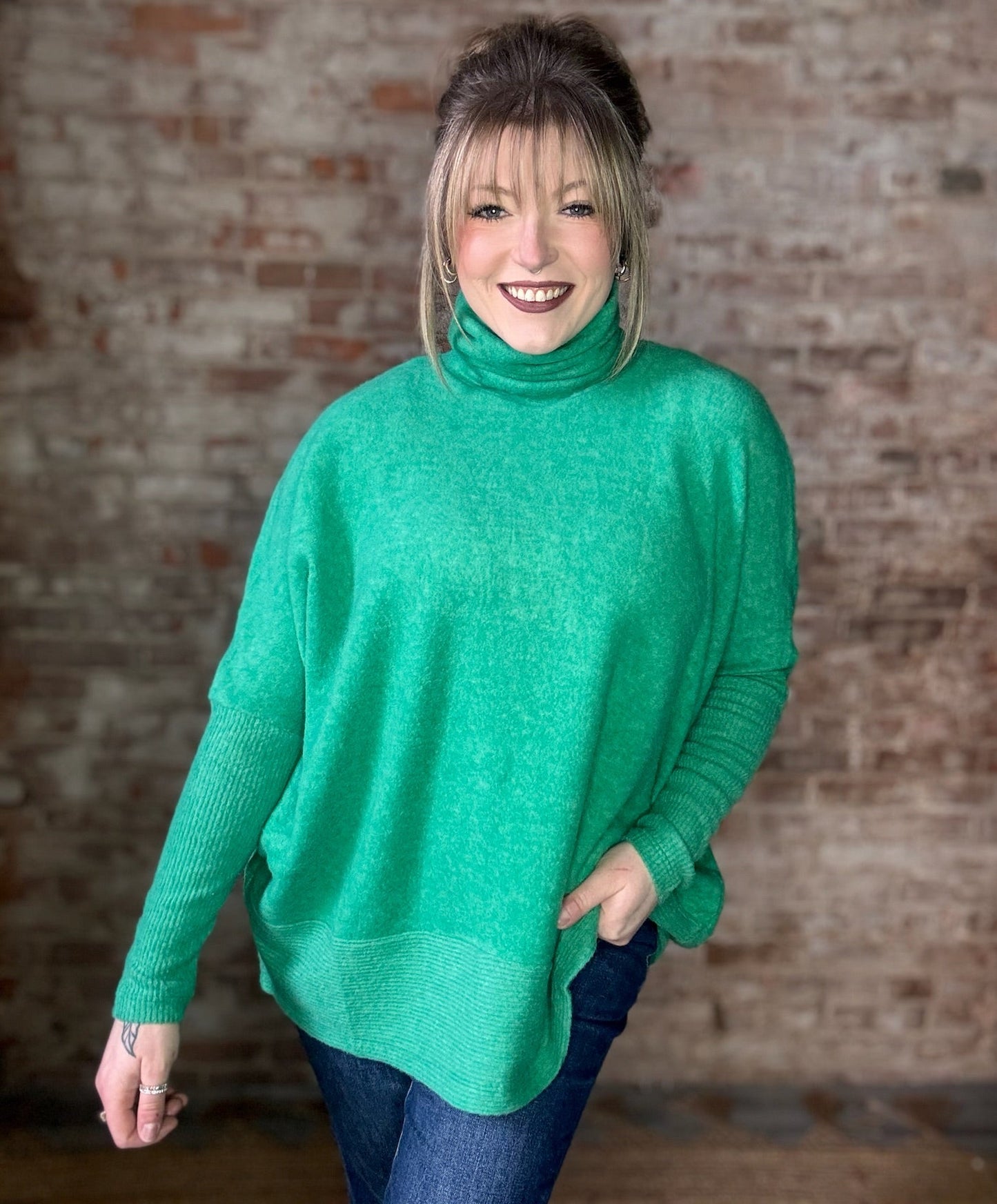 Soft Brushed Turtleneck Sweater ~ Green