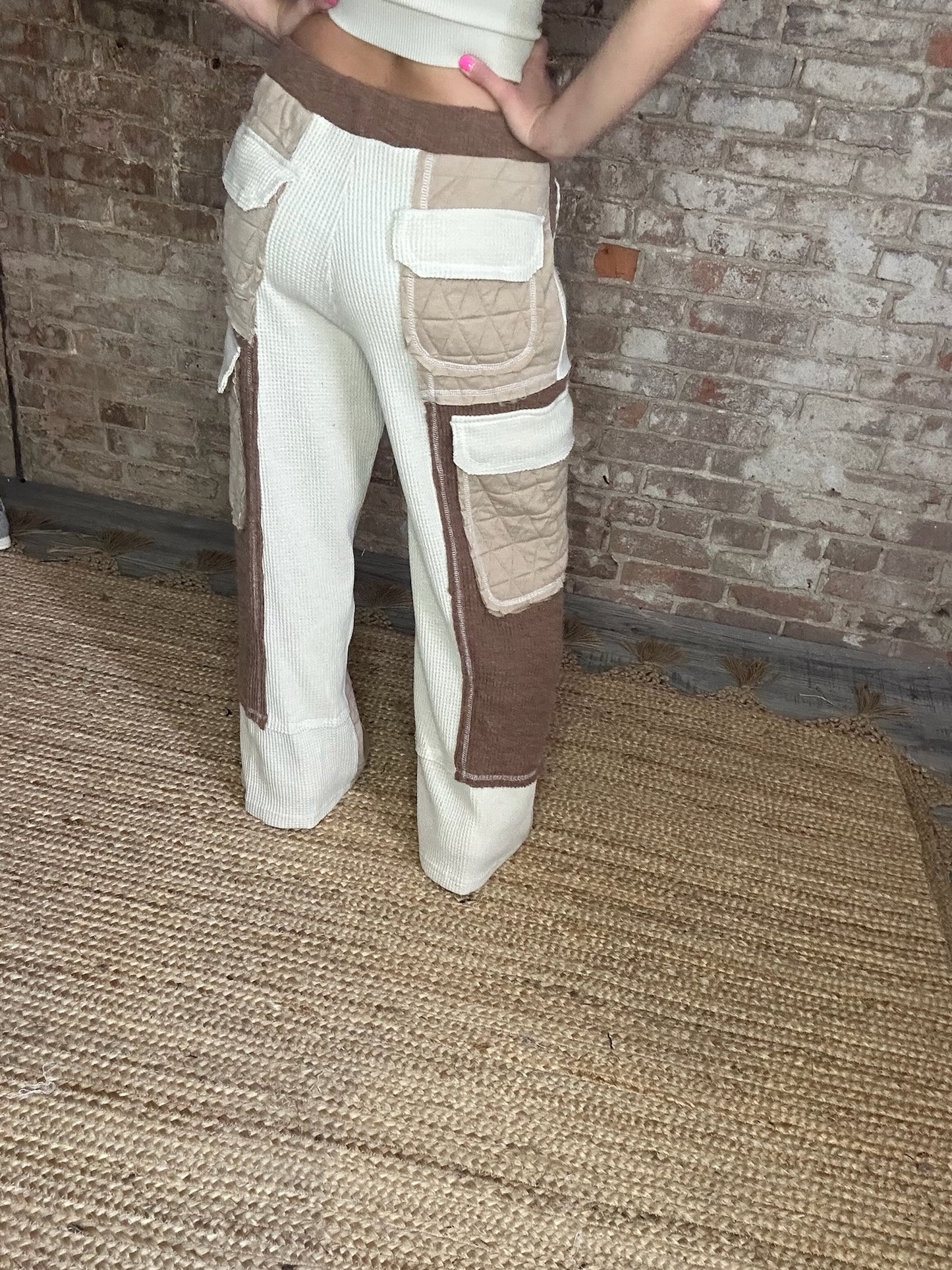 Relaxed Fit Pants with Quilted Contrast