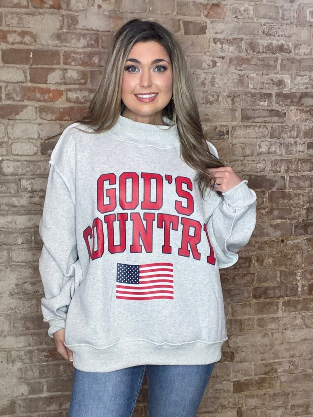 Reversible Mock Neck Sweatshirt ~ Gods Country / American Dream