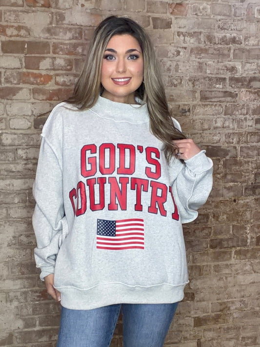 Reversible Mock Neck Sweatshirt ~ Gods Country / American Dream