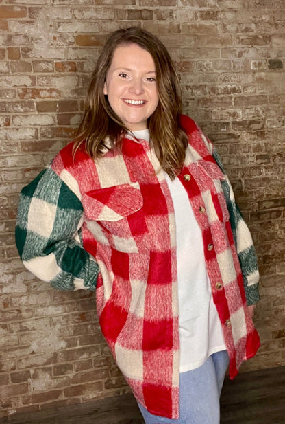 Curvy Cozy Red and Green Shacket