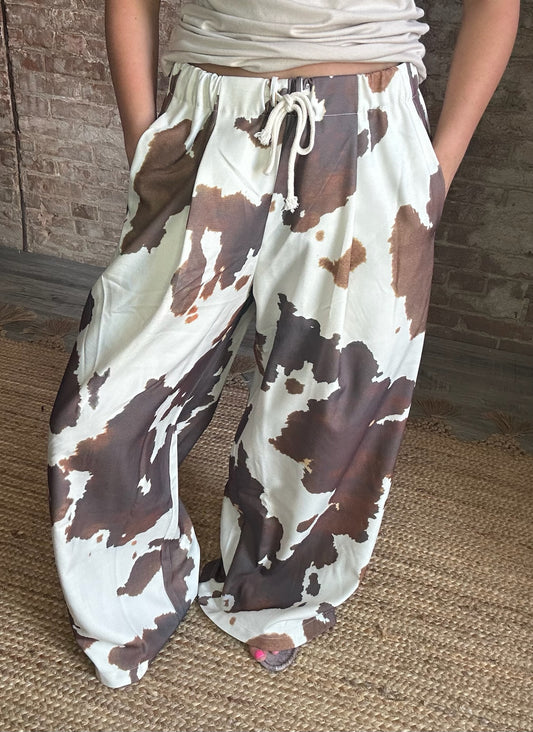 Cowhide Print Wide Leg Pants