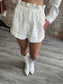 Twill Shorts with Pearls & Rhinestones ~ White