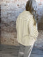 Collared Oversized Button Up Stripe Pullover Top ~ Taupe