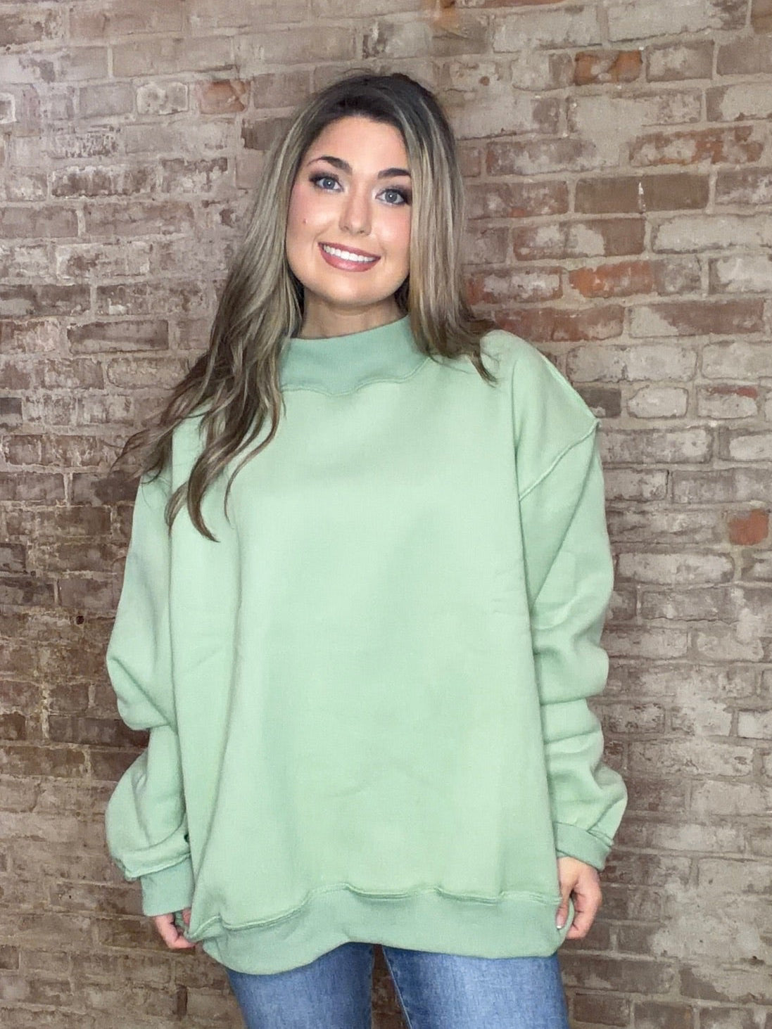 Solid Reversible Mock Neck Sweatshirt ~ Sage Green