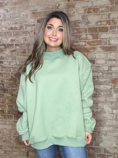 Solid Reversible Mock Neck Sweatshirt ~ Sage Green