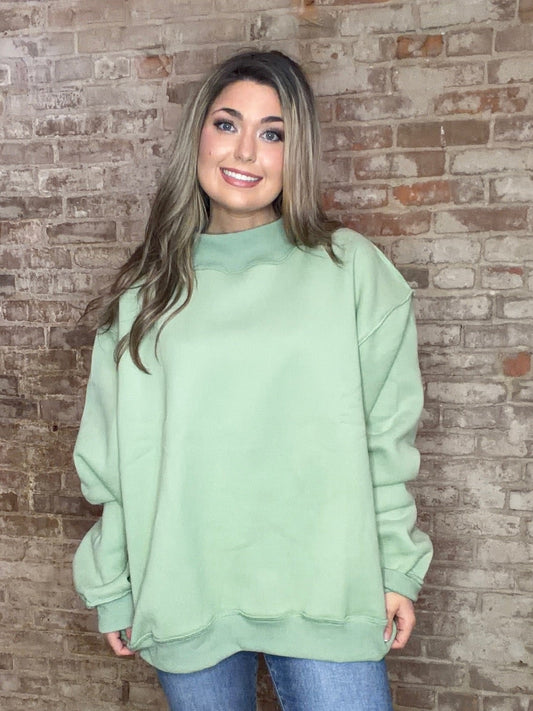 Solid Reversible Mock Neck Sweatshirt ~ Sage Green