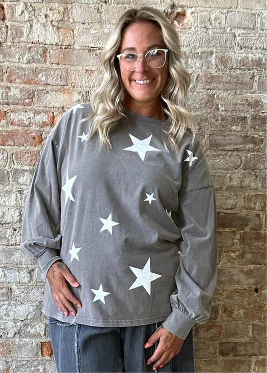 Curvy Mineral Washed Star Print Shirt