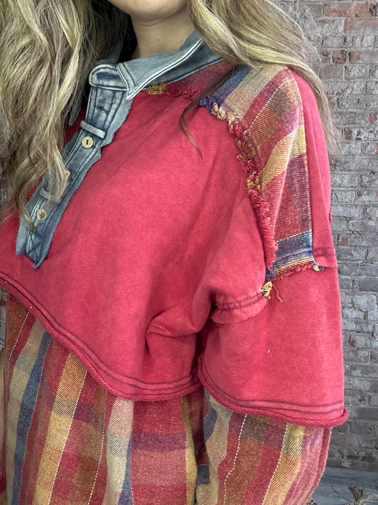 Collared Frayed Hem Flannel Shirt