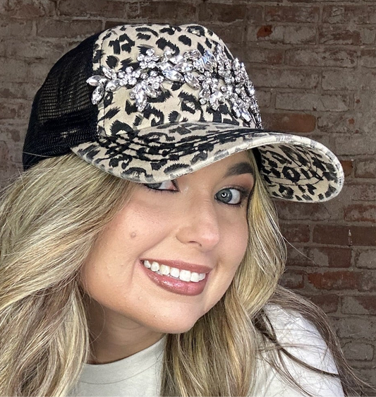 Leopard Bejeweled Glitzy Trucker Cap