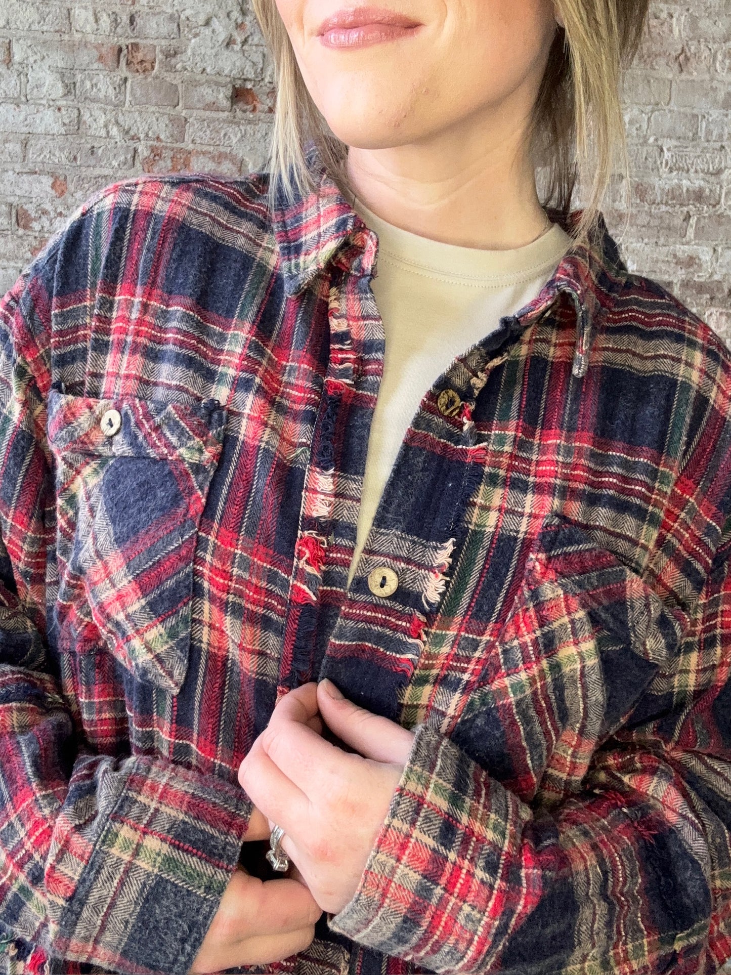 Mineral Washed Plaid Flannel Shirt ~ Navy
