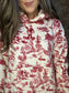 Vintage Christmas Print Quilted Sweatshirt ~ Red