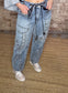 Grommet  Detailed Barrel Jeans